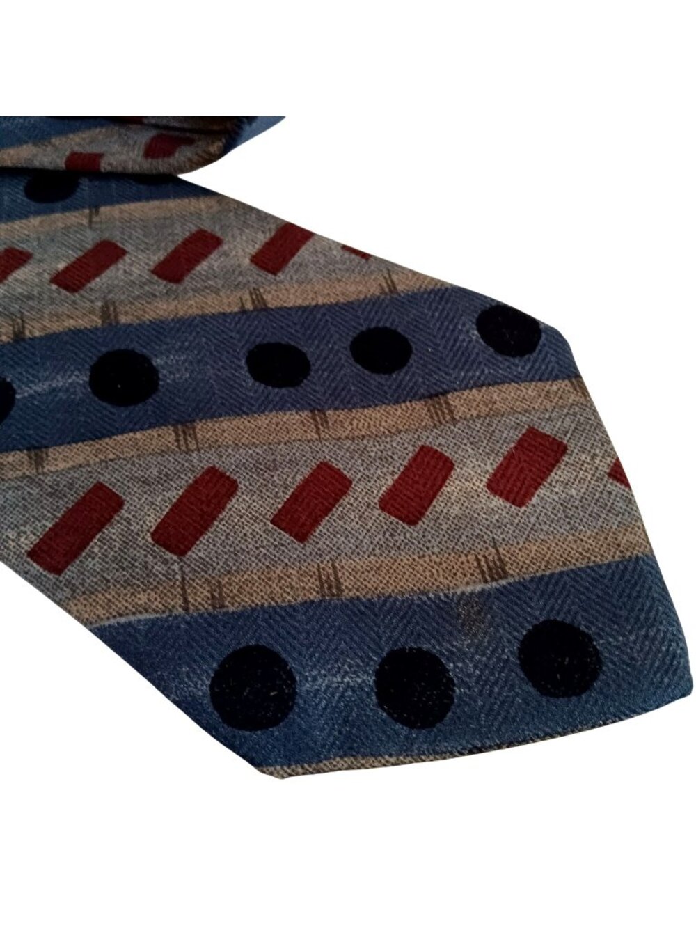 100% Silk Mens Tie Vintage Dimitrius With Geometric Red & Blue Pattern